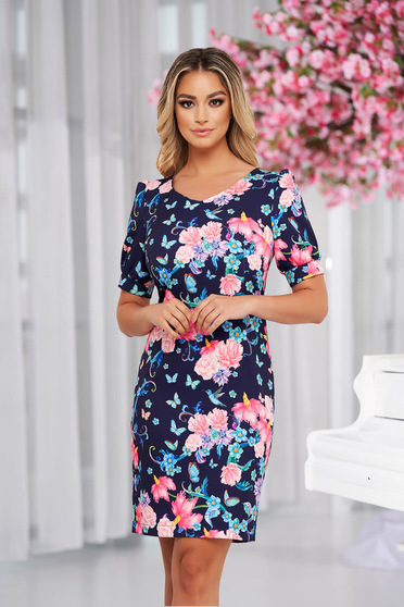 StarShinerS dress with floral print short cut non-flexible thin fabric pencil