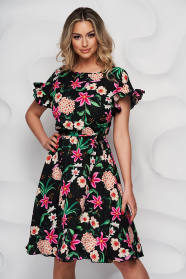 StarShinerS dress with floral print elegant midi cloche with elastic waist