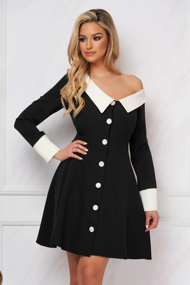 Elegant dresses, Black dress cloche occasional with button accessories - StarShinerS.com