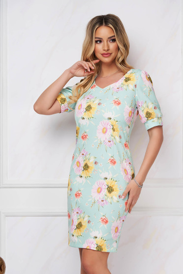 StarShinerS dress short cut straight with floral print non-flexible thin fabric