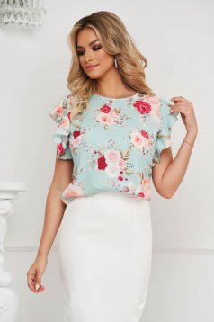StarShinerS women`s blouse office with ruffle details soft fabric loose fit with floral print