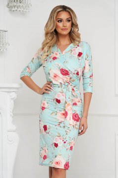 StarShinerS dress office midi pencil from elastic fabric wrap over front with floral print