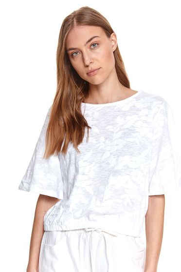 White women`s blouse loose fit slightly elastic cotton with floral print