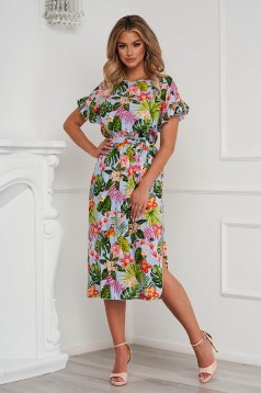 - StarShinerS dress accessorized with tied waistband georgette midi straight with floral print