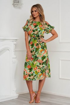 - StarShinerS dress accessorized with tied waistband georgette midi straight with floral print