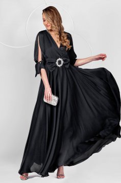 Rochie din voal neagra petrecuta in clos cu elastic in talie - PrettyGirl