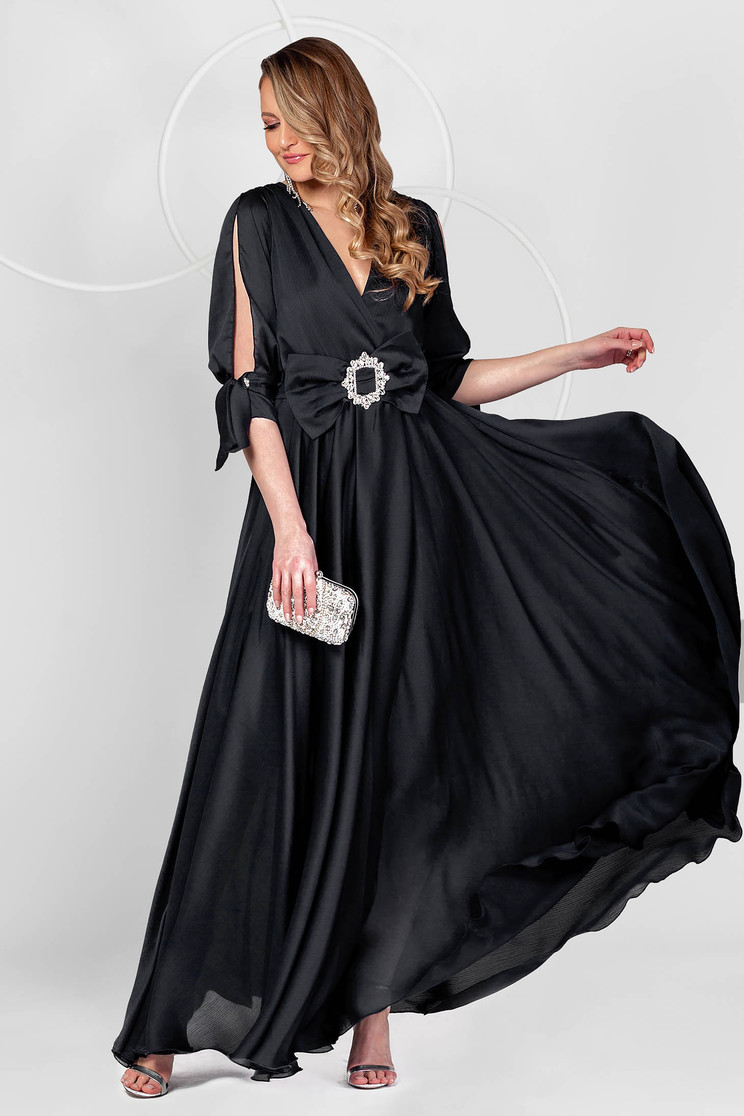 Evening dresses, Black dress from veil fabric cloche with elastic waist wrap around - StarShinerS.com