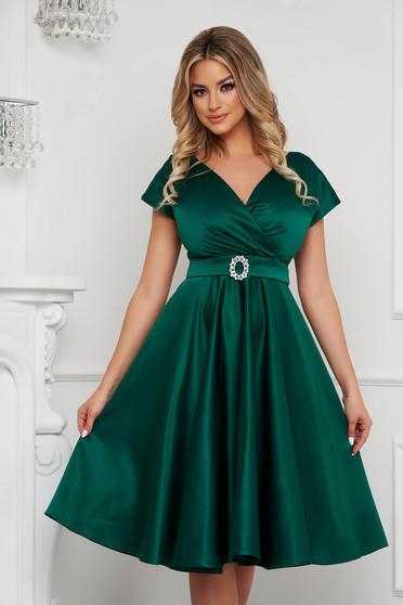 Green cloche wrap over front dress midi elegant