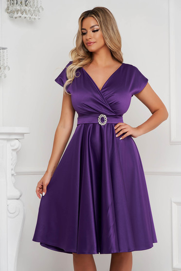 Taffeta dresses, Purple cloche wrap over front dress midi elegant - StarShinerS.com