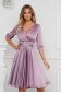 Light Purple Satin Veil Midi Dress in A-line design accessorized with a buckle - PrettyGirl 1 - StarShinerS.com