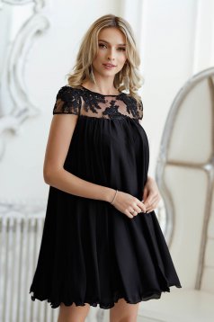 Black dress from veil fabric occasional with lace details with crystal embellished details loose fit