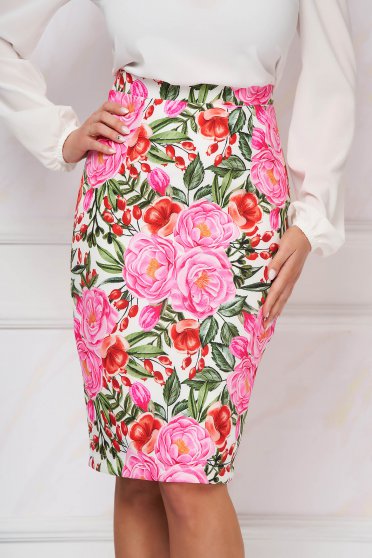 Office skirts, - StarShinerS skirt midi pencil with floral print cloth - StarShinerS.com