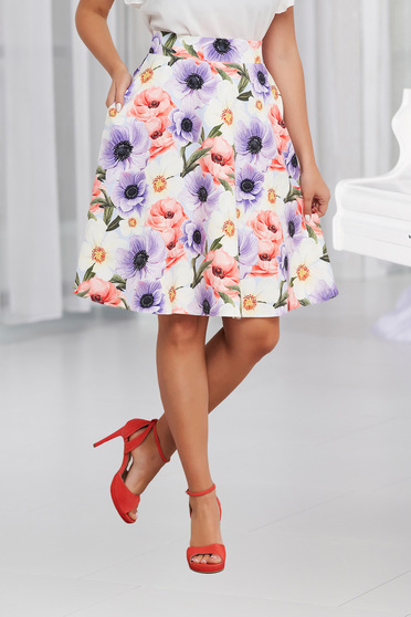 Midi skirts, - StarShinerS skirt midi cloche with pockets with floral print elastic cloth - StarShinerS.com