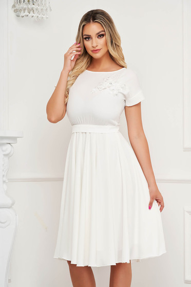StarShinerS ivory dress occasional cloche with elastic waist midi with floral details