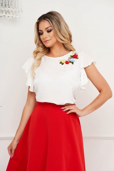 StarShinerS white women`s blouse elegant loose fit from veil fabric with ruffle details