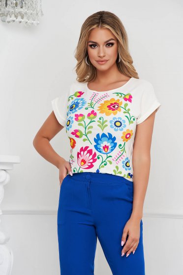 Bluze Elegante, cu imprimeu floral, Bluza dama din lycra subtire cu croi larg si imprimeu floral unic - StarShinerS - StarShinerS.ro