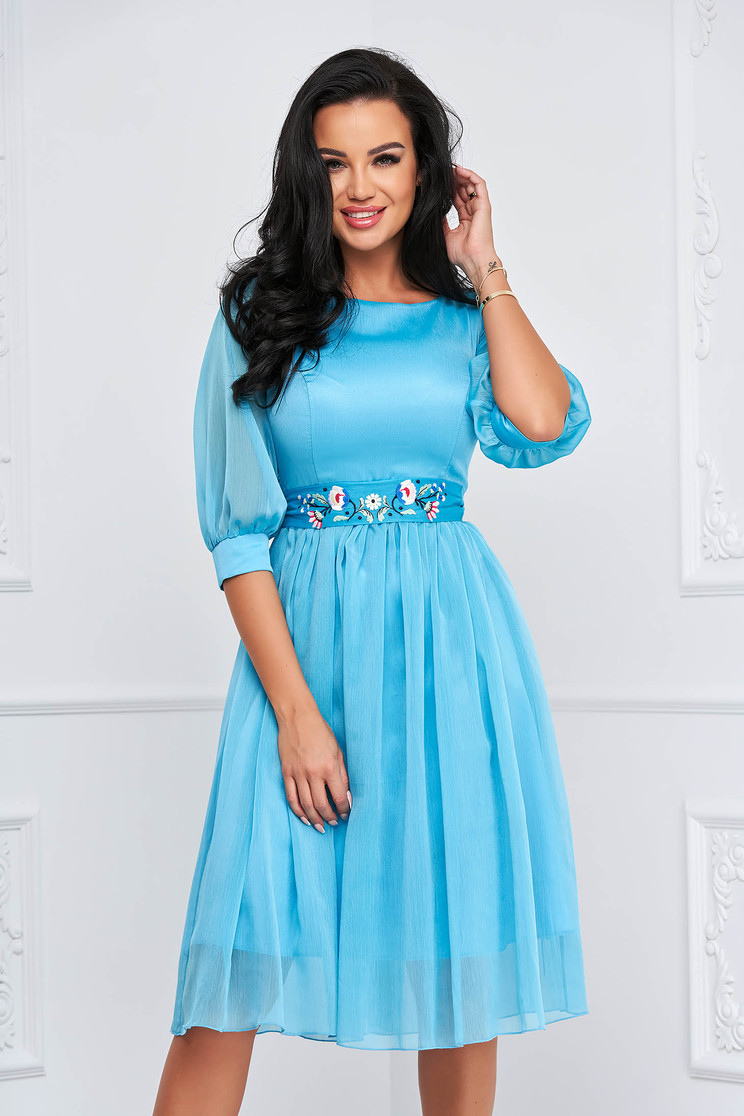 Online Dresses, - StarShinerS lightblue dress midi cloche airy fabric - StarShinerS.com