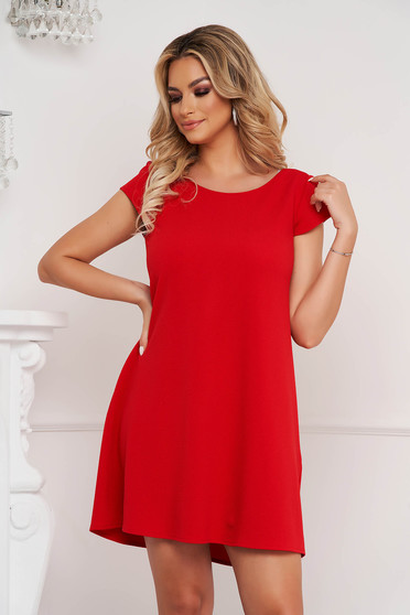 StarShinerS red dress short cut loose fit wrinkled material with cut back