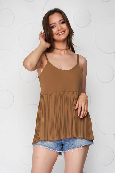 Brown top shirt loose fit folded up from veil fabric with straps