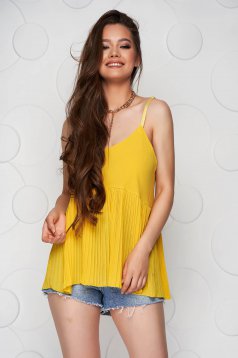 Yellow top shirt loose fit pleated from veil fabric with straps