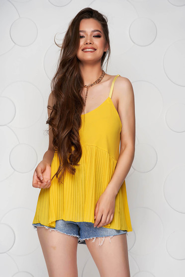 Undervest tops, Yellow top shirt loose fit pleated from veil fabric with straps - StarShinerS.com