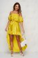 Yellow dress from satin cloche with elastic waist asymmetrical with ruffle details on the shoulders 3 - StarShinerS.com