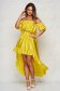 Yellow dress from satin cloche with elastic waist asymmetrical with ruffle details on the shoulders 1 - StarShinerS.com