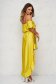 Yellow dress from satin cloche with elastic waist asymmetrical with ruffle details on the shoulders 2 - StarShinerS.com