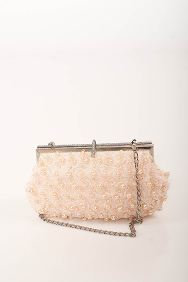 Pink bag occasional detachable chain with pearls with crystal embellished details