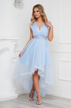 Lightblue dress occasional asymmetrical cloche from tulle detachable cord