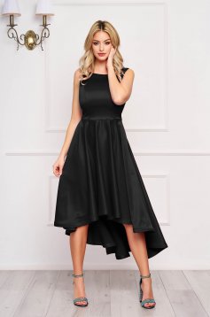 Dress StarShinerS black midi occasional cloche from satin asymmetrical with cut back