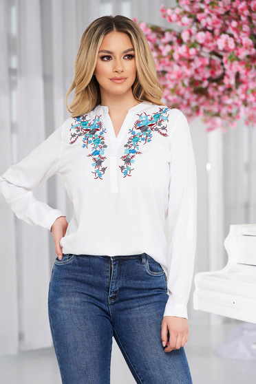 Blouses & Shirts, White women`s blouse loose fit cotton - StarShinerS.com