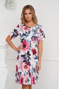 Dress with floral print straight pleats of material