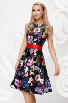 Dress from satin occasional cloche with floral print midi
