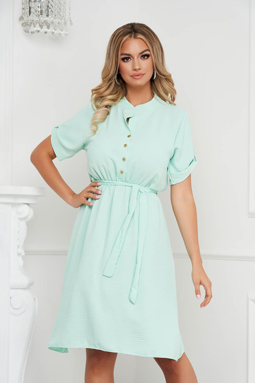 Mint dress midi cloche with elastic waist wrinkled material short sleeves