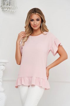 Lightpink women`s blouse loose fit airy fabric with ruffle details