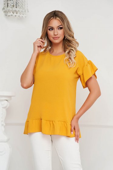 Blouses & Shirts, Mustard women`s blouse loose fit airy fabric with ruffle details - StarShinerS.com