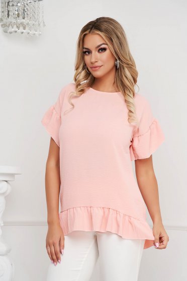 Blouses & Shirts, Lightpink women`s blouse loose fit airy fabric with ruffle details - StarShinerS.com