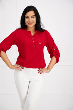 Red women`s blouse loose fit a front pocket georgette