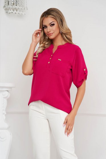 Raspberry women`s blouse loose fit a front pocket georgette