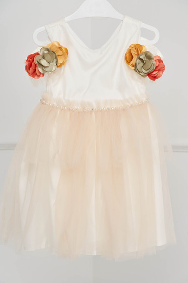 Tulle dresses, Ivory dress from tulle with small beads embellished details with raised flowers - StarShinerS.com