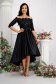 Asymmetric black lace and elastic taffeta dress in a cloche style with sequin applications - StarShinerS 4 - StarShinerS.com