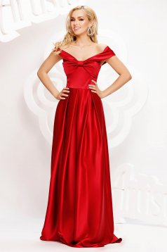 Burgundy dress long cloche from satin naked shoulders with bow
