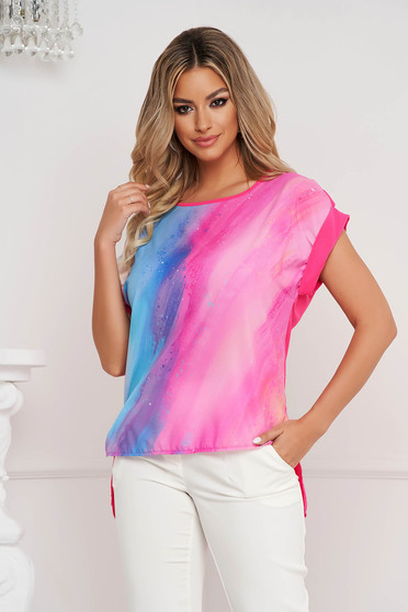 Blouses, StarShinerS women`s blouse loose fit from veil fabric asymmetrical with graphic details - StarShinerS.com