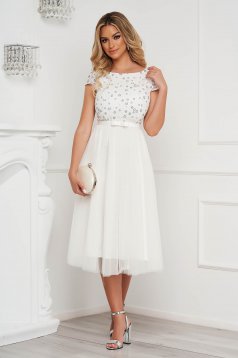 StarShinerS ivory dress midi cloche bare back from tulle occasional laced