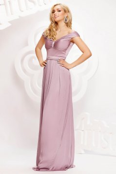 Lightpink dress long occasional cloche from satin naked shoulders