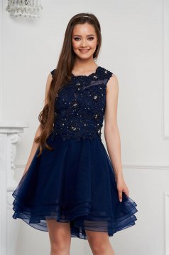 Darkblue dress short cut cloche from tulle with sequin embellished details