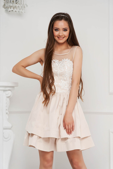 Beige dresses, Cream dress short cut cloche from satin fabric texture sleeveless - StarShinerS.com