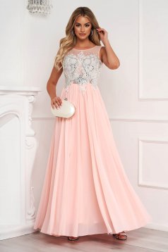 Lightpink dress long cloche from veil fabric with crystal embellished details sleeveless occasional
