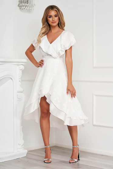StarShinerS dress midi occasional cloche asymmetrical airy fabric with ruffles on the chest